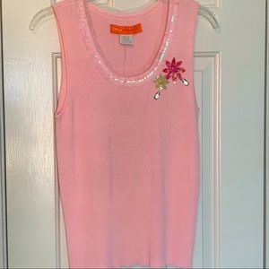 🟢 Cynthia Steffe Jeweled Knit Pale Pink Sleeveless Sweater Large new $140 tag